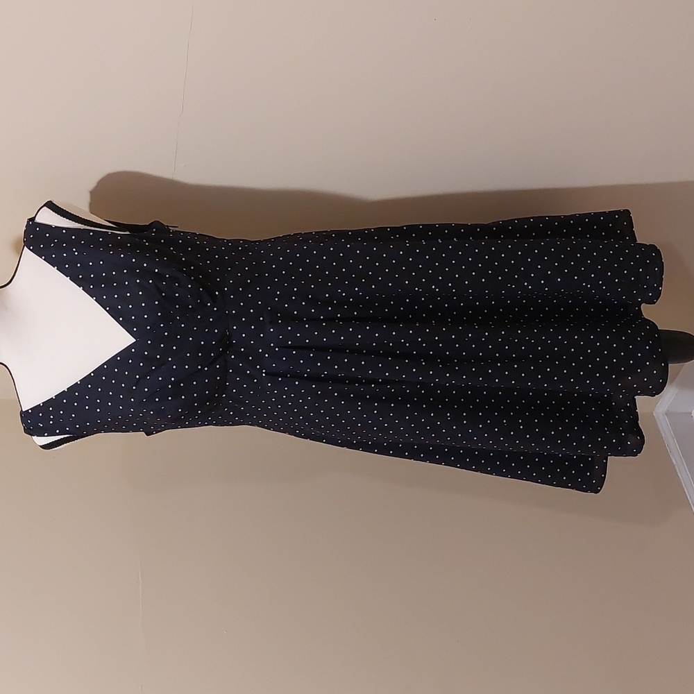 Land's End Navy Polka Dot Fit & Flare Midi Dress EUC